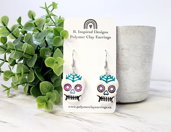 Skull Dangles- Teal/Purple