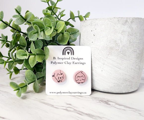 Pink & Black Cat Studs