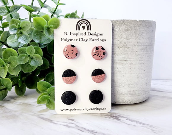 Black & Rose Stud Set