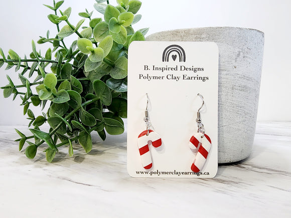 Candy Cane Earrings- Red