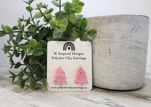 Pink Christmas Tree Studs