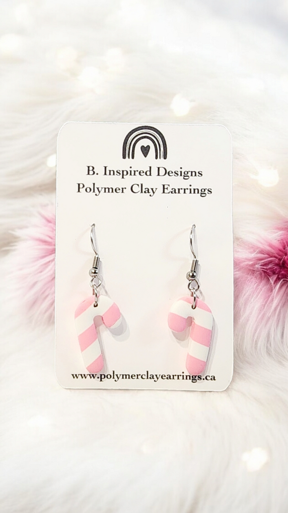 Candy Cane Earrings- Pink