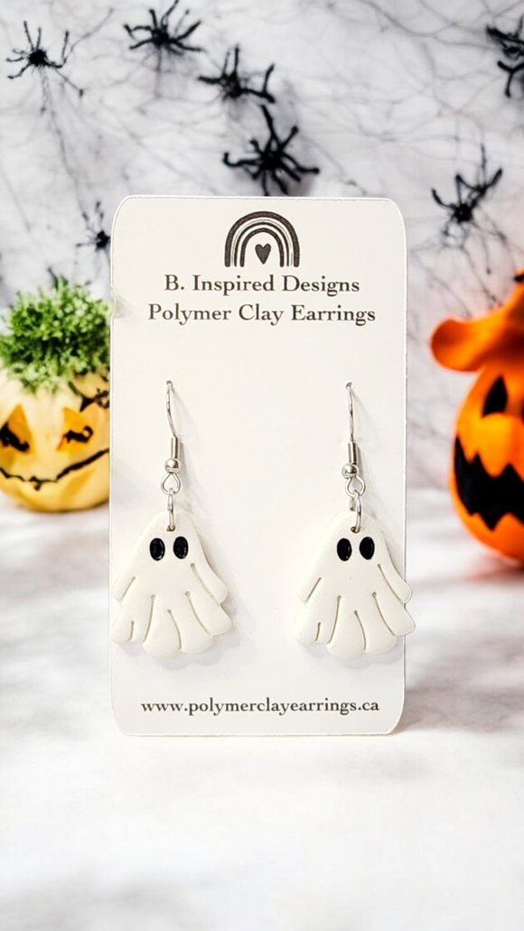 Polymer Clay-Ghost Dangle Earrings- Halloween – Inspired