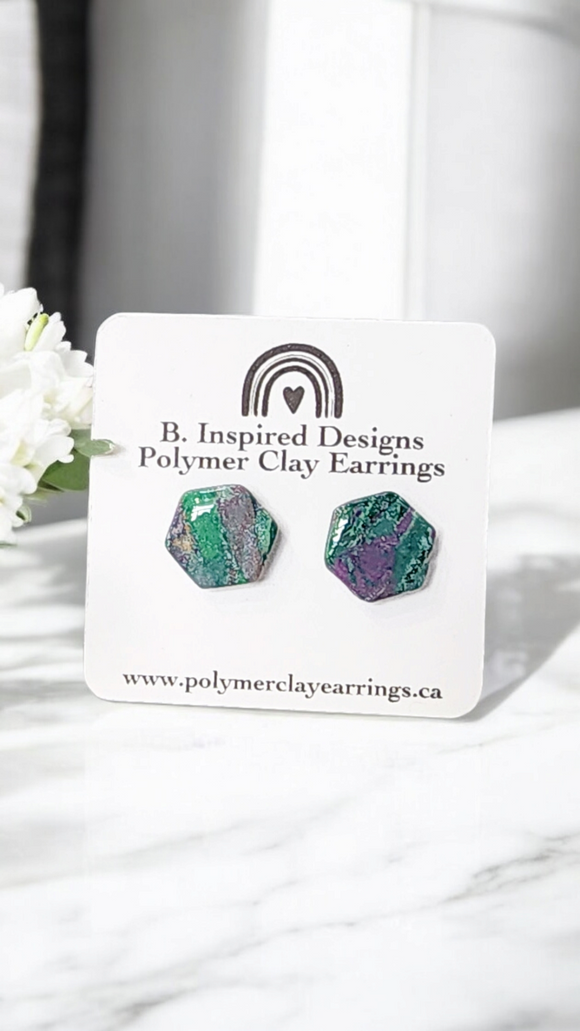Green & Purple Hex Studs