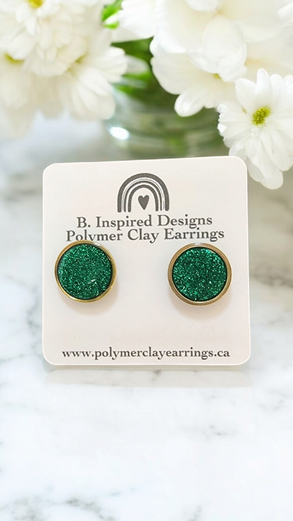 Green Glitter Studs