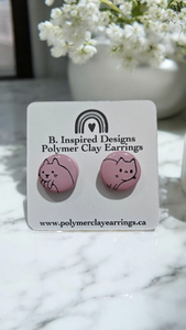 Pink & Black Cat Studs