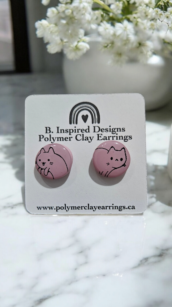 Pink & Black Cat Studs