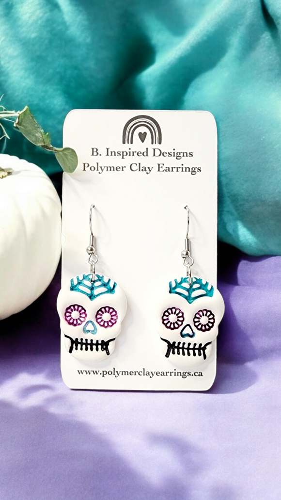 Skull Dangles- Teal/Purple