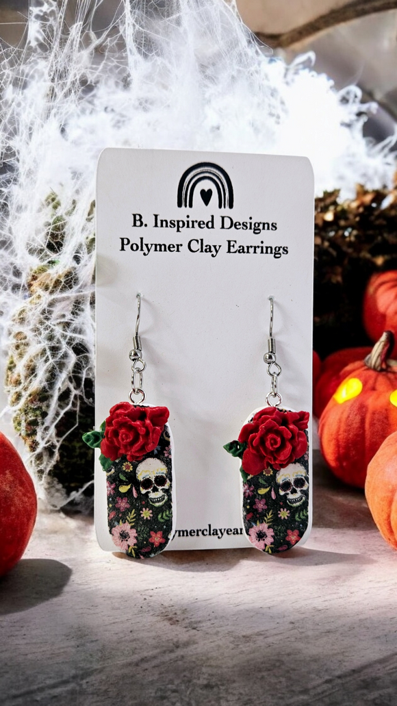 Red rose skull dangles