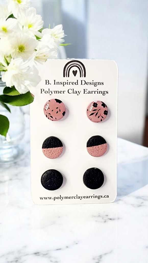 Black & Rose Stud Set