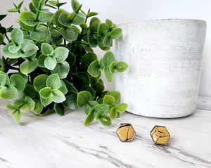Marbled Hexagon Studs in Tan