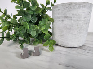 Polymer Clay Earrings. Dark grey polymer clay cat studs. Finished with titanium posts for sensitive ears.